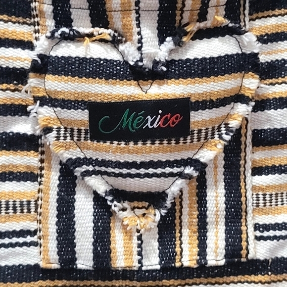 Mexico Embroidered Stripes Yellow Black White Tote 100% Cotton - Picture 9 of 11